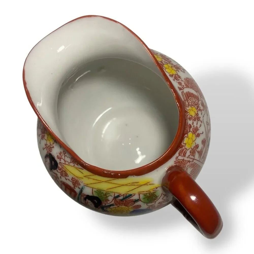 Antique Japanese Kutani Porcelain Tea Set Teapot Sugar Bowl Creamer Floral